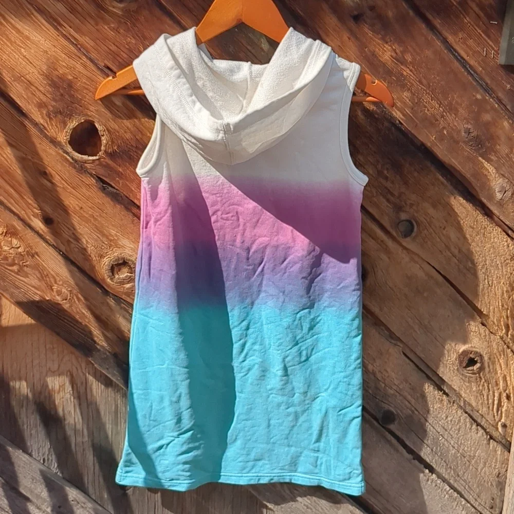 Roots Dress Ombre Pink White Blue Hooded Sleeveless Cotton Terry Large - Picture 7 of 8